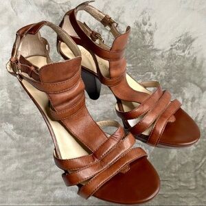 Franco Sarto Clash Leather Double Adjustable Buckle Straps Sandal Heels Size 7